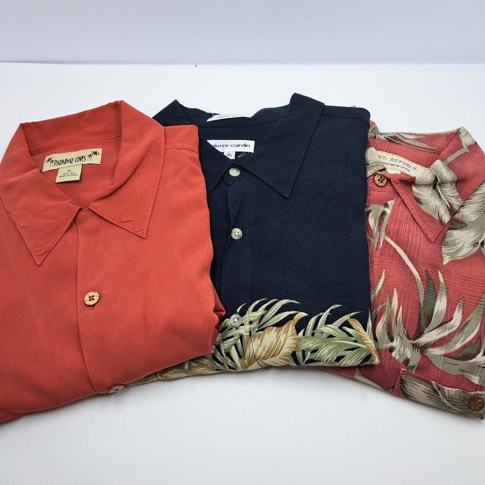 Hawaiian Shirt Lot 3 Mens XL Extra Large Silk Rayon Pierre Cardin Paradise